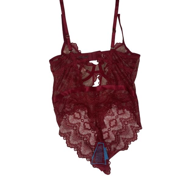 New Stunning Sexy ASOS Bodysuit Teddy Burgundy Satin Mesh Lace -US size 10-NWOT - Picture 5 of 6